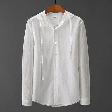 Hooded Tether Thin Loose Long Linen Sleeves Men's Shirt